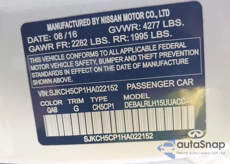 2017 Infiniti Qx30 Premium из США, поврежденный, VIN SJKCH5CP1HA022152